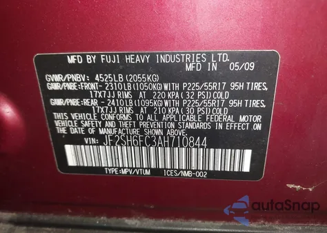 2010 Subaru Forester 2.5Xt Limited z USA, uszkodzony, nr VIN JF2SH6FC3AH710844